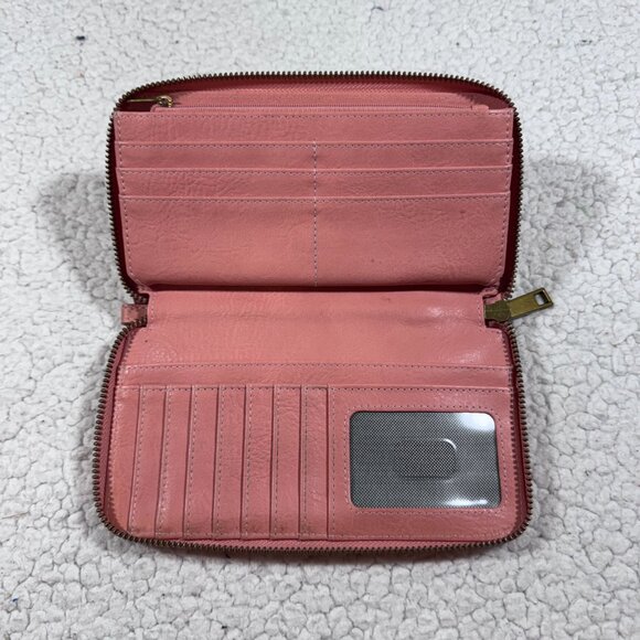 Fossil Women's Liza Zip Around Clutch Snake Python Print Salmon-Pink Wallet - Picture 3 of 8